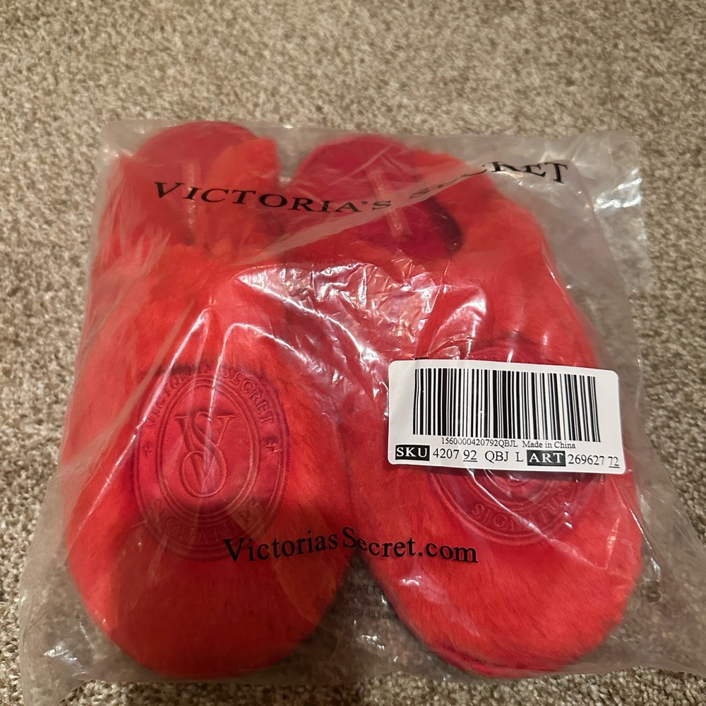 Victoria's Secret Vibrant Red Fuzzy Slippers